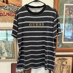 Vintage 90s Guess Originals Black And White Striped Skate Surfing Shirt Size S/M
